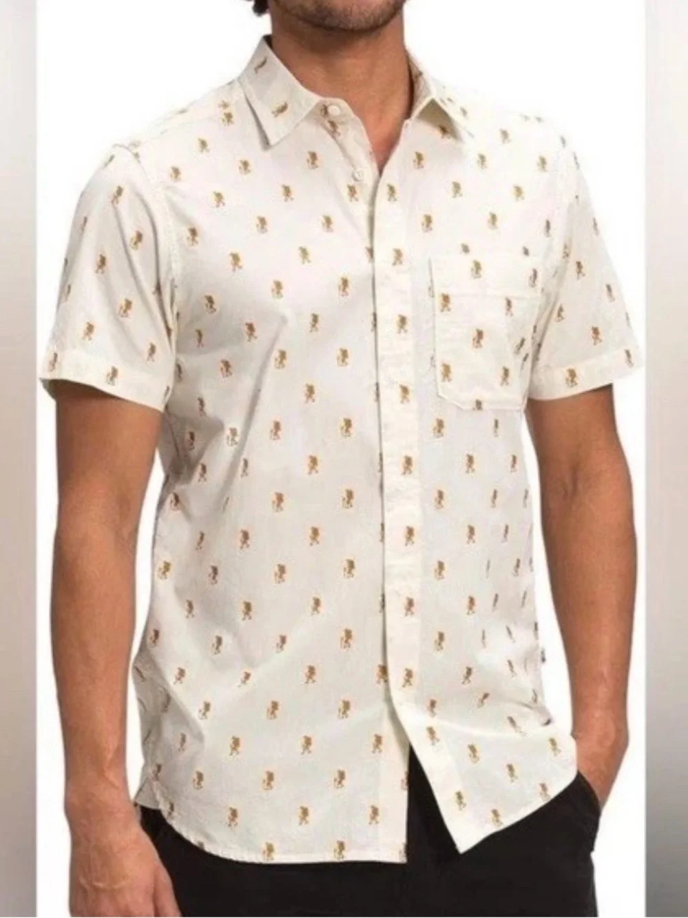 The North Face Shirt Mens L White Hiker Print Button Front Cotton Short Sleeve